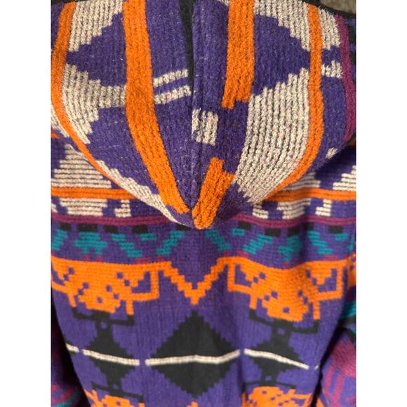 Vintage Jofeld Wool Aztec Long Full Length Hooded Coat Conch Buttons Medium - Picture 6 of 16